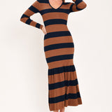COGNAC NAVY RHYTHM SWEATER KNIT MIDI MERMAID DRESS