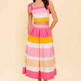 THE SPACE BETWEEN PINK WOVEN TOP AND SKIRT SET
