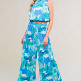 MARITIME MUSE WOVEN PLISSE TOP AND PANT SET