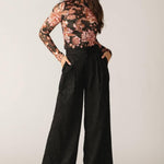 Flying Tomato Fireside Chats Stretch Lace Top in black taupe