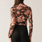 Flying Tomato Fireside Chats Stretch Lace Top in black taupe