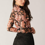 Flying Tomato Fireside Chats Stretch Lace Top in black taupe