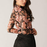 Flying Tomato Fireside Chats Stretch Lace Top in black taupe
