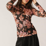 Flying Tomato Fireside Chats Stretch Lace Top in black taupe