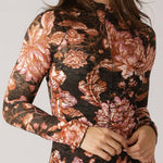 Flying Tomato Fireside Chats Stretch Lace Top in black taupe