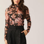 Flying Tomato Fireside Chats Stretch Lace Top in black taupe