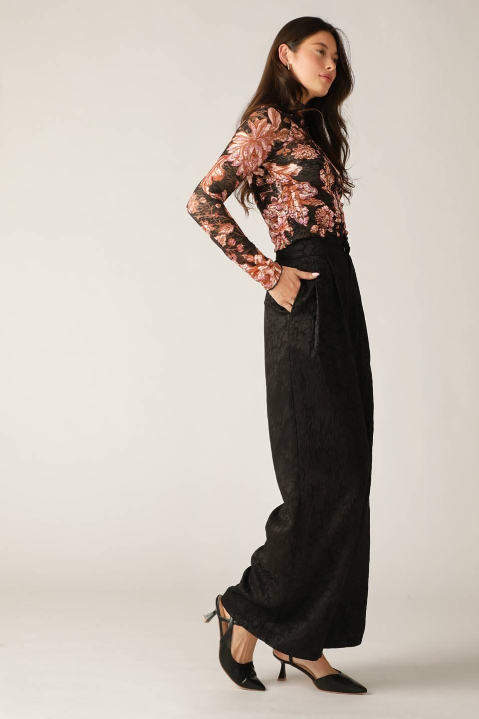 Flying Tomato Fireside Chats Stretch Lace Top in black taupe