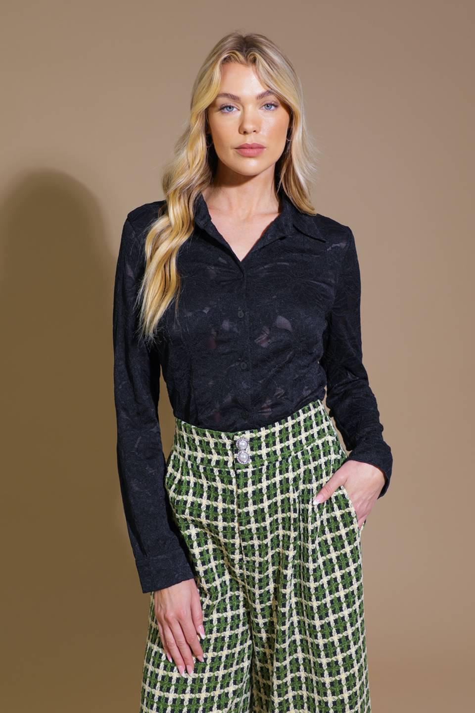 Flying Tomato Lovely Perspective Lace Top in black