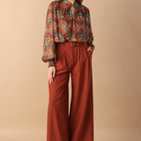 NOSTALGIC TEAL BROWN WOVEN TOP