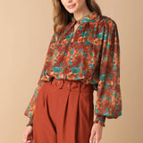 NOSTALGIC TEAL BROWN WOVEN TOP