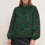 Flying Tomato Noir Leaf Green Woven Top in green/black