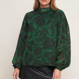 Flying Tomato Noir Leaf Green Woven Top in green/black