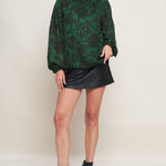 Flying Tomato Noir Leaf Green Woven Top in green/black