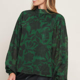 Flying Tomato Noir Leaf Green Woven Top in green/black