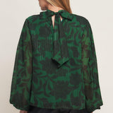 Flying Tomato Noir Leaf Green Woven Top in green/black