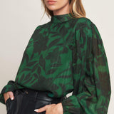 Flying Tomato Noir Leaf Green Woven Top in green/black