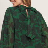 Flying Tomato Noir Leaf Green Woven Top in green/black