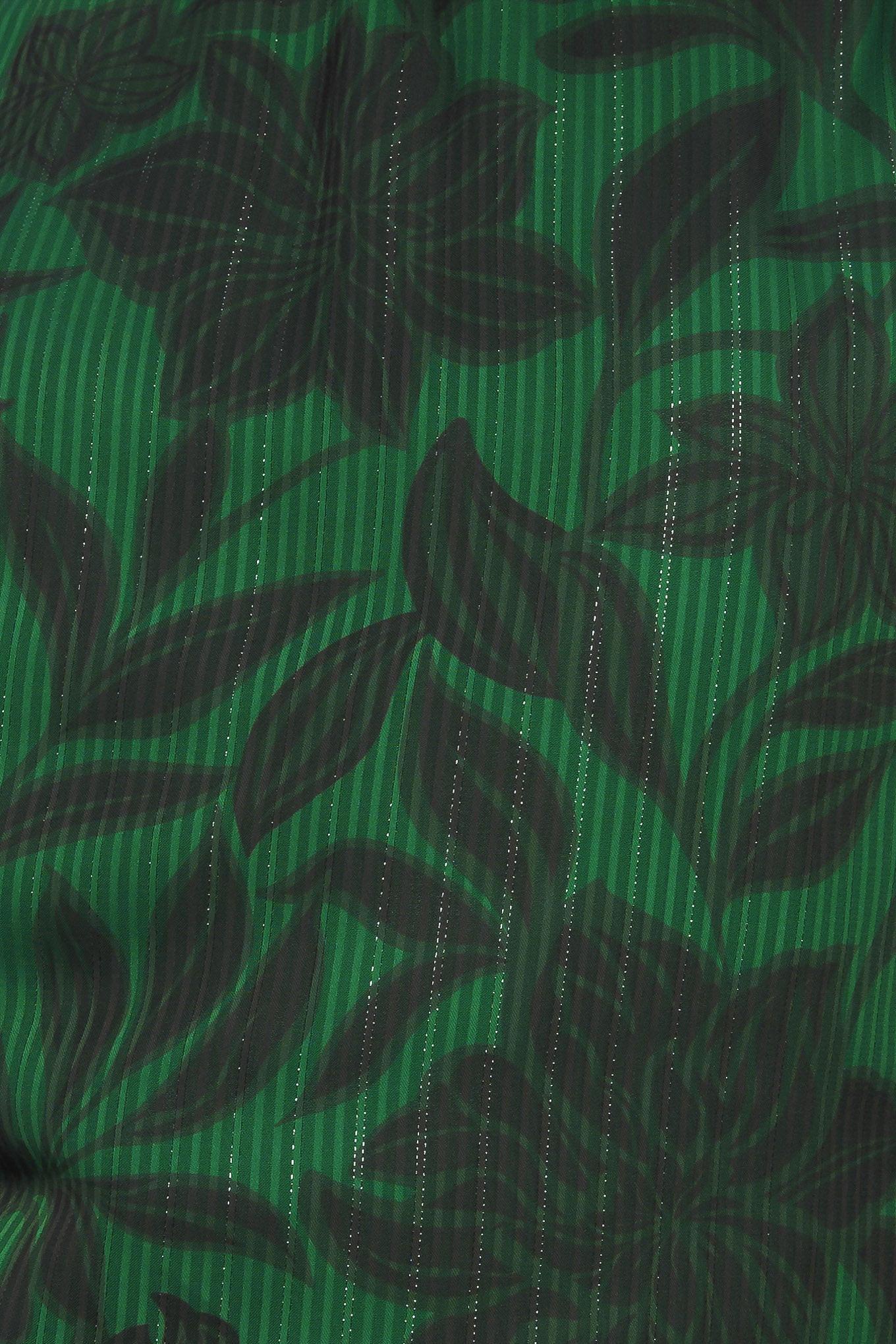 Fabric detail of Flying Tomato Noir Leaf Green Woven Top in green/black