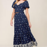 BEBE ALERT NAVY WOVEN TOP