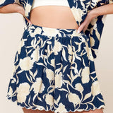 SLOW MORNINGS NAVY WOVEN TOP AND SHORTS SET