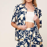 SLOW MORNINGS NAVY WOVEN TOP AND SHORTS SET