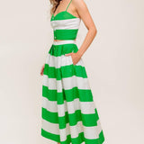 INFINITE FLARE GREEN WOVEN TOP AND SKIRT SET