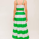 INFINITE FLARE GREEN WOVEN TOP AND SKIRT SET
