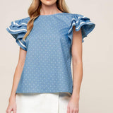 WEEKEND GETAWAY BLUE WOVEN TOP