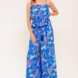 CHERISHED KISS BLUE WOVEN TOP AND PANTS SET