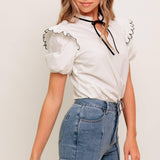 FRENCH WHISPER IVORY WOVEN TOP