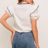 FRENCH WHISPER IVORY WOVEN TOP
