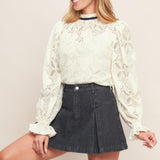 PRECIOUS LOOK IVORY WOVEN LACE TOP