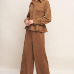 Flying Tomato Refined Impression Faux Suede Top in caramel