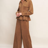 Flying Tomato Refined Impression Faux Suede Top in caramel