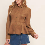 Flying Tomato Refined Impression Faux Suede Top in caramel