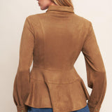Flying Tomato Refined Impression Faux Suede Top in caramel