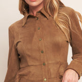 Flying Tomato Refined Impression Faux Suede Top in caramel