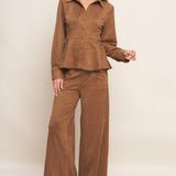 Flying Tomato Refined Impression Faux Suede Top in caramel