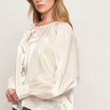 ETERNAL PEARL CHARM WOVEN PEASANT TOP