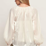 ETERNAL PEARL CHARM WOVEN PEASANT TOP