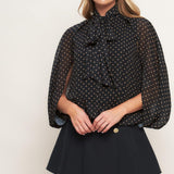 MIDNIGHT DOT CHIC WOVEN TOP