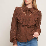 Flying Tomato Romantic Shade Woven Lace Top in brown
