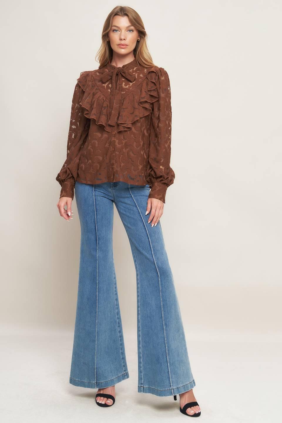 Flying Tomato Romantic Shade Woven Lace Top in brown