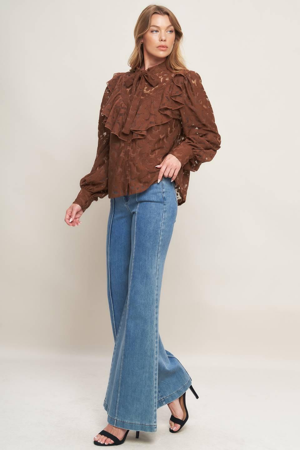 Flying Tomato Romantic Shade Woven Lace Top in brown