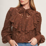 Flying Tomato Romantic Shade Woven Lace Top in brown