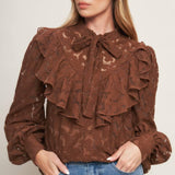 Flying Tomato Romantic Shade Woven Lace Top in brown