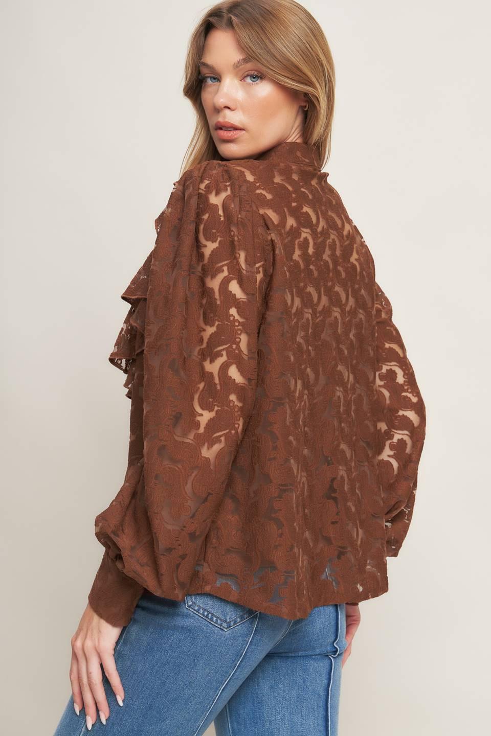Flying Tomato Romantic Shade Woven Lace Top in brown