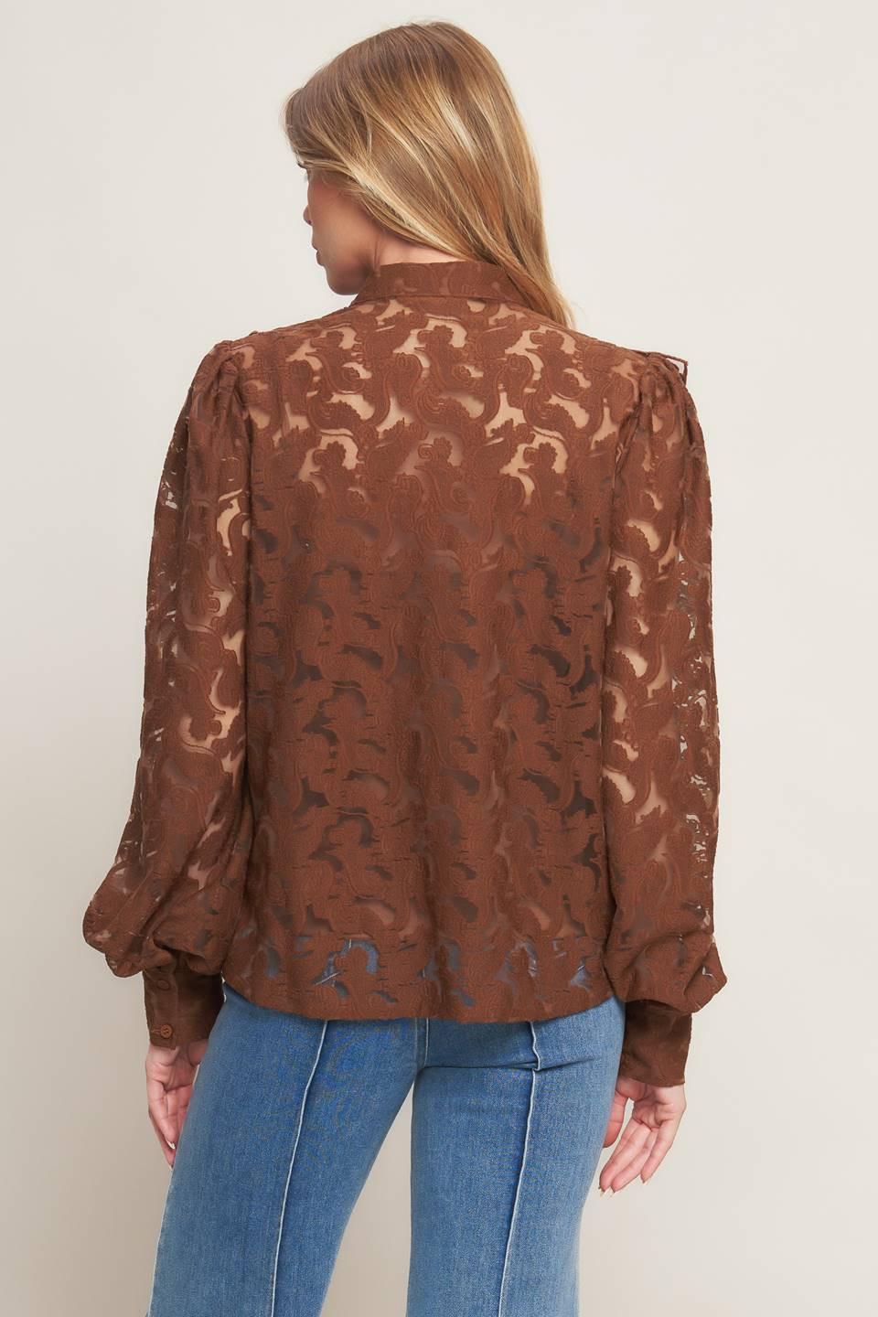 Flying Tomato Romantic Shade Woven Lace Top in brown