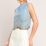 SKY BLOOM WOVEN EYELET TOP