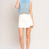 SKY BLOOM WOVEN EYELET TOP